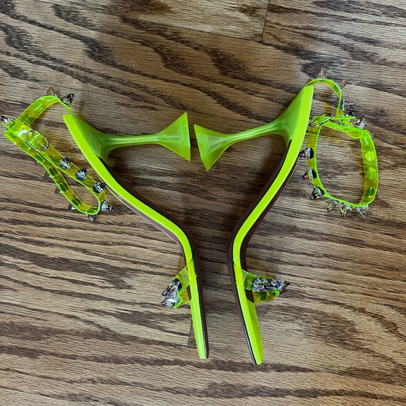 😊SOLD😊 Amina Muaddi Fluo yellow Julia Jewel Clear Sandals in 40 - Picture 11 of 15